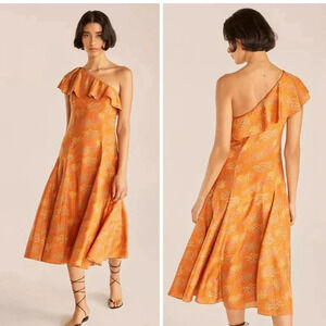 NWOT Rebecca Taylor Isabelle 100% Silk One-Shoulder Dress - Silk Habotai Ruffle